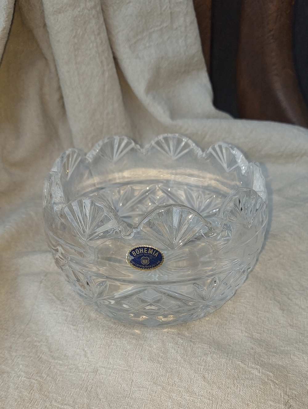 Vintage Bohemia Czech Republic 24% Lead Crystal 5" Scalloped Bowl Candy Dish